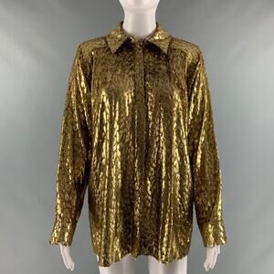 MICHAEL KORS -COLLECTION- Size 4 Gold Polyester Silk Metallic Button Up Blouse